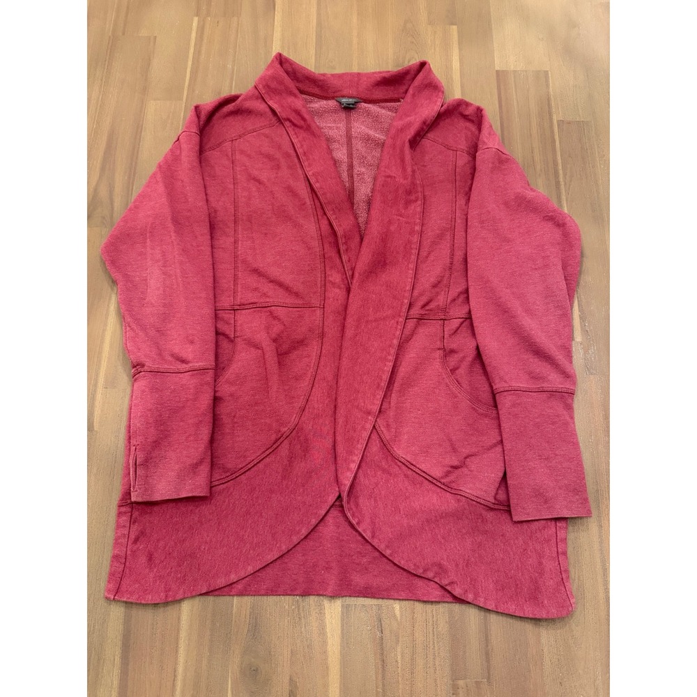 Eddie Bauer Women XL Camp Fleece Wrap Cardigan Burgundy Red Open Front 1352959
